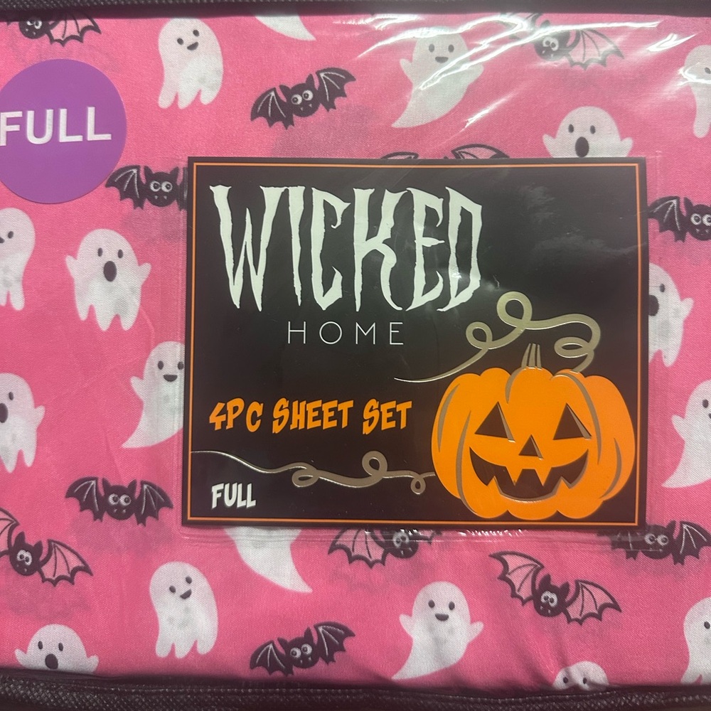 Wicked Home Pink Bats & Ghosts Halloween Full Sheet Set
